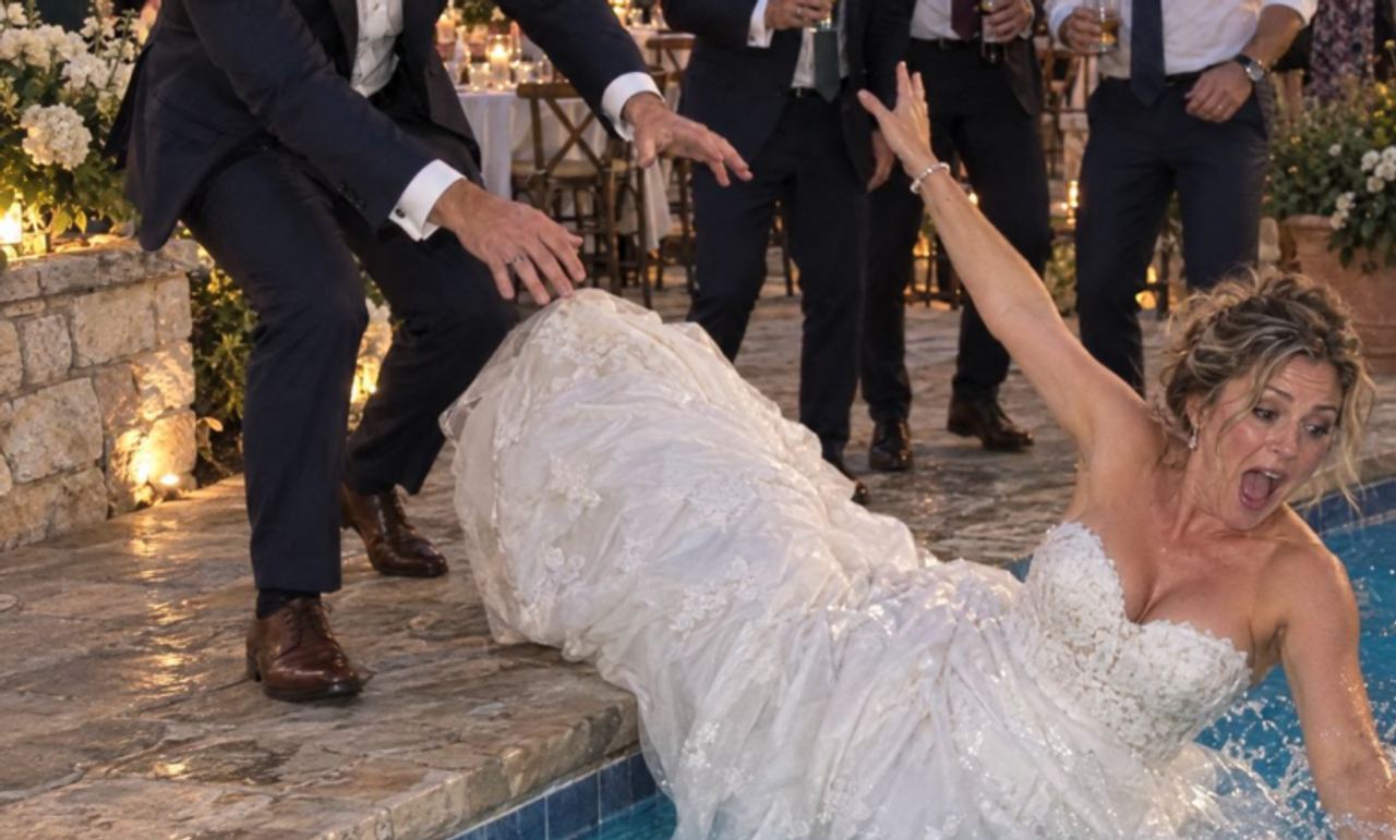Groom Pushed His Bride Into a Pool at Their Wedding – He Did Not Notice Her 82-Year-Old Grandfather Behind Him
